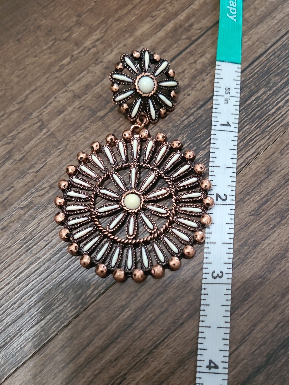 Large Brown/Copper and Cream Dangle Earrings - Picture 4 of 4